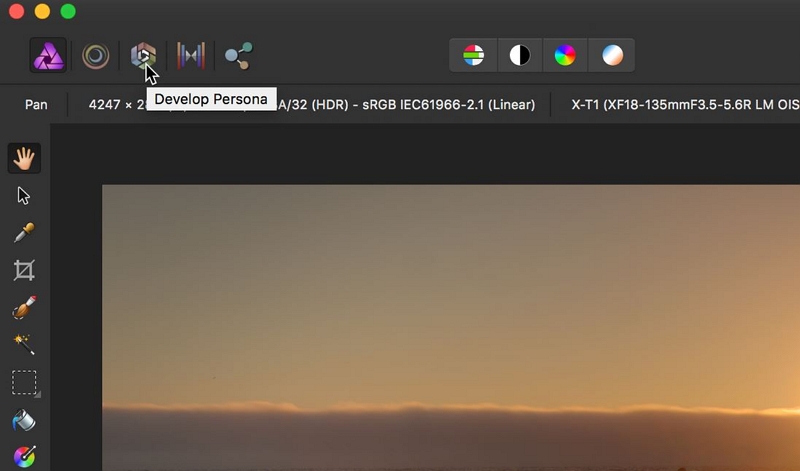 DSLR Picture Editor-Choose the Develop Persona Option