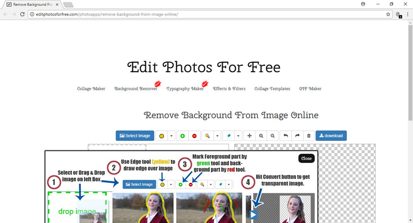 Online photo editor with background remover