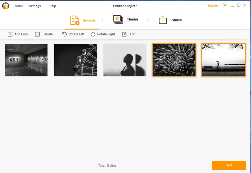 Best Apps to Make Black and White Photos - Download the Fotophire Slideshow Make and Import the Images from Your Local Computer