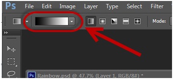 Rainbow Effect -Click on Gradient Tool on the Toolbar to Open the Gradient Editor Toolbox 