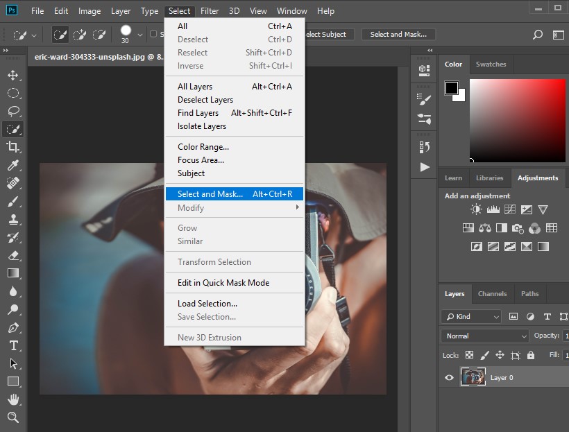 Photoshop Background Effect - Select and Mask Button