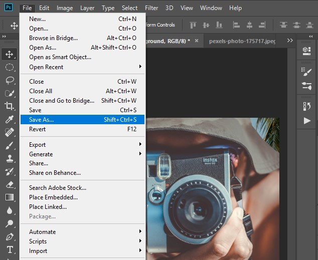 Photoshop Background Effect - Save the image