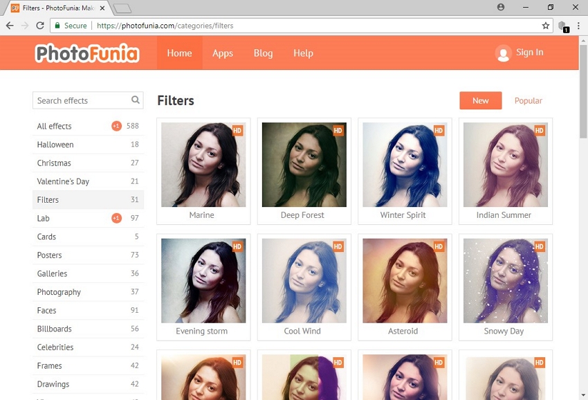 Photofunia Effects - Visit Photofunia website and select desired effect