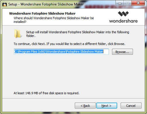 Install Fotophire Slideshow Maker - Customize Target Folder of Your Program