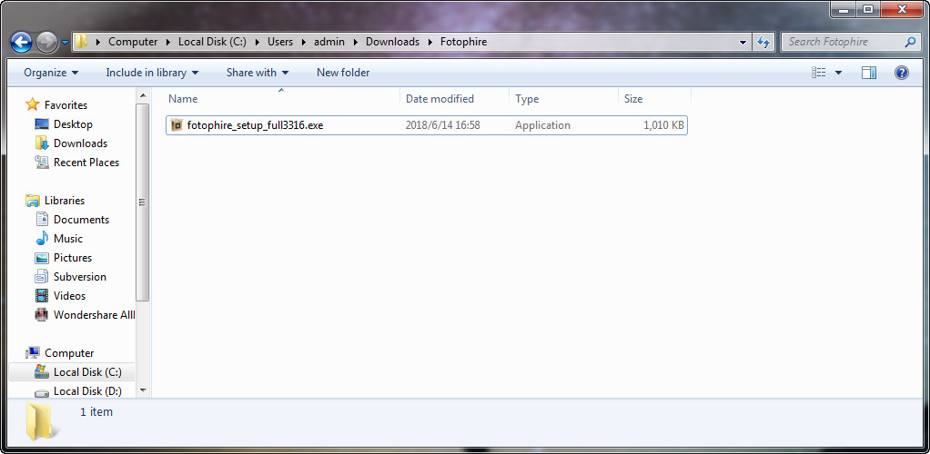 Get Started with Fotophire - Locate Setup File in Computer