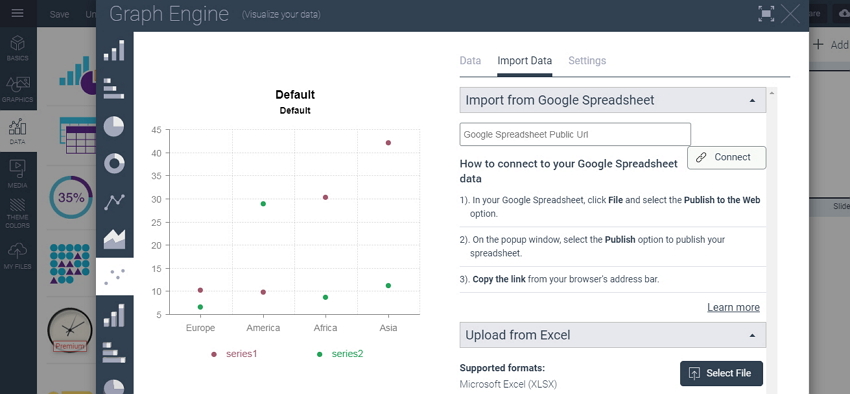 How to Use Visme to Make Scatter Plot Graph - import data 